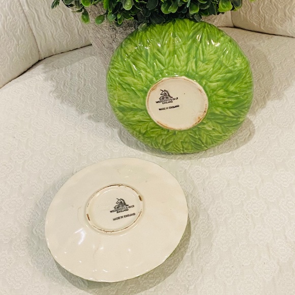 JA9-Antique Wedgwood Green Floral Candle Holder Bowl - Picture 5 of 7